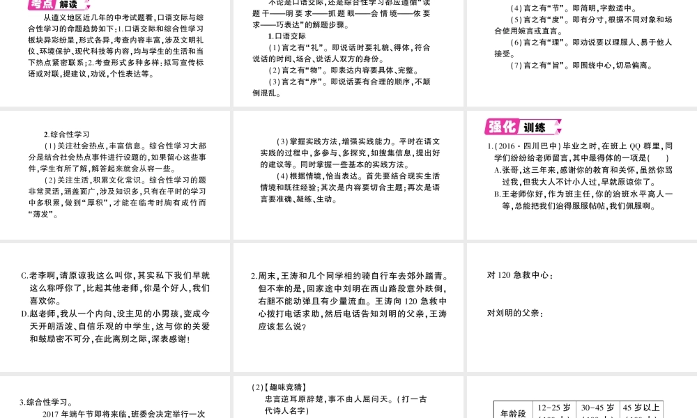 （遵义专版）八年级语文上册 期末专题六 口语交际与综合性学习课件 语文版-语文版初中八年级上册语文课件