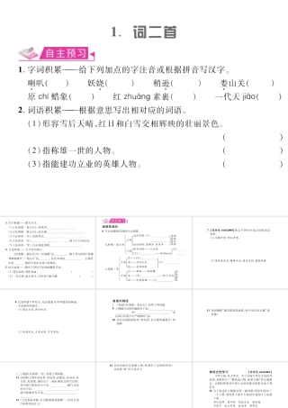 （遵义专版）九年级语文上册 第一单元 1 词两首习题课件 语文版-语文版初中九年级上册语文课件