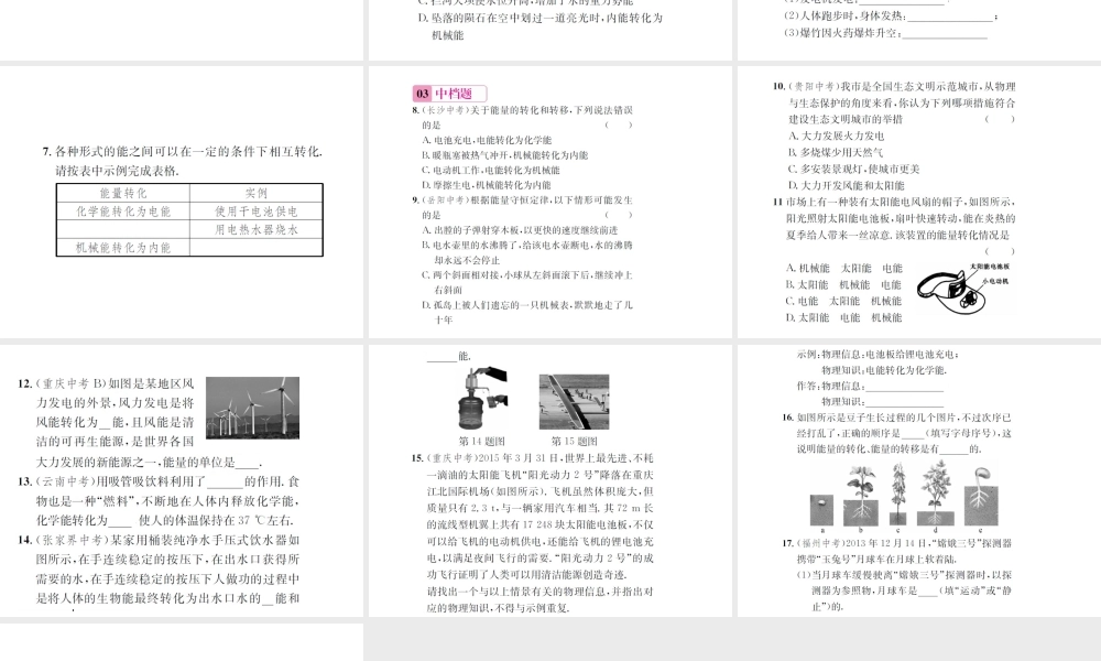 （遵义专版）春九年级物理全册 第二十章 能源、材料与社会 第一节 能量的转化与守恒课件 （新版）沪科版-（新版）沪科版初中九年级全册物理课件