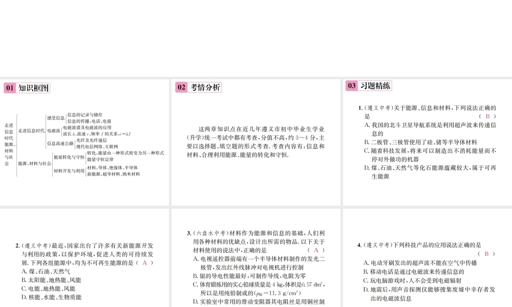 （遵义专版）春九年级物理全册 第二十章 能源、材料与社会章末复习（八）走进信息时代  能源、材料与社会课件 （新版）沪科版-（新版）沪科版初中九年级全册物理课件