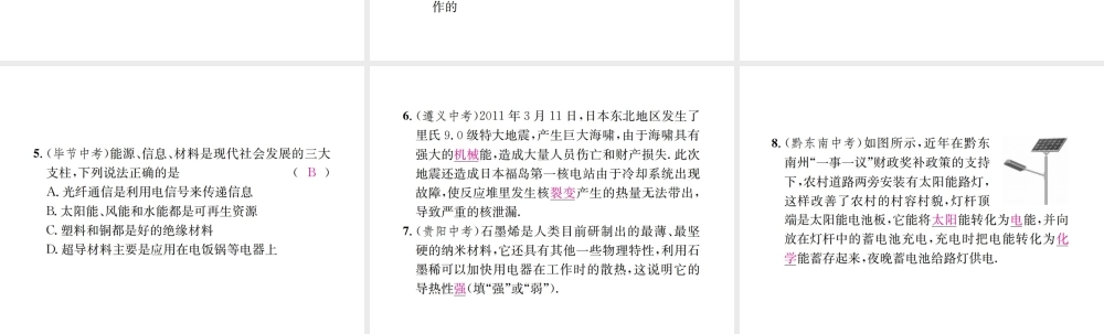 （遵义专版）春九年级物理全册 第二十章 能源、材料与社会章末复习（八）走进信息时代  能源、材料与社会课件 （新版）沪科版-（新版）沪科版初中九年级全册物理课件