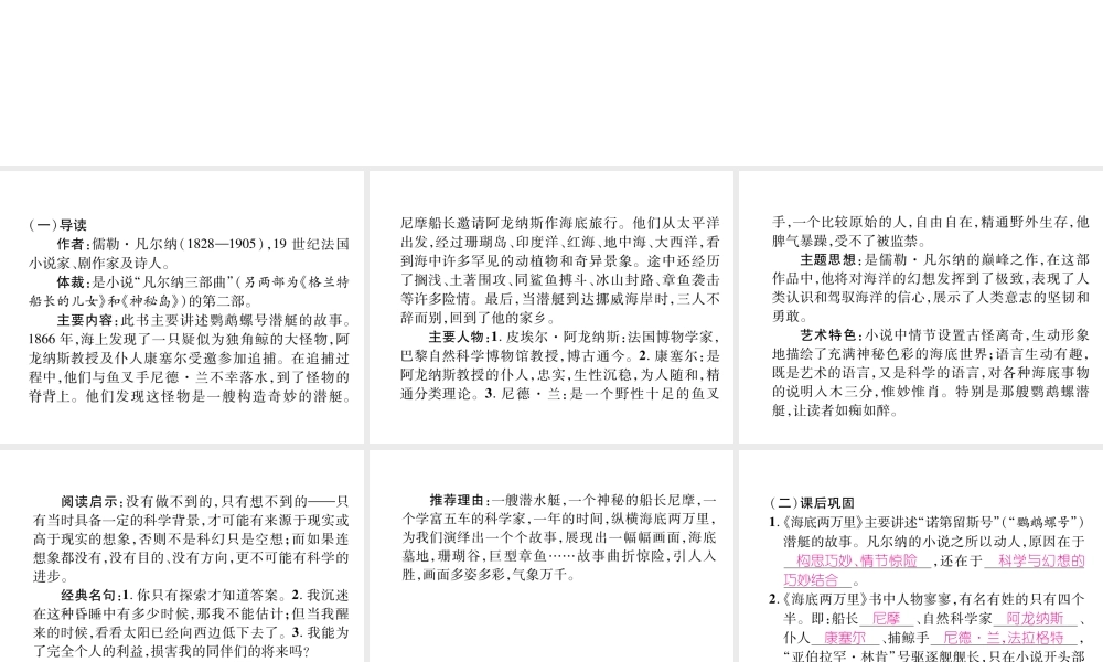 （遵义专版）七年级语文下册 名著导读《海底两万里》快速阅读课件 新人教版-新人教版初中七年级下册语文课件