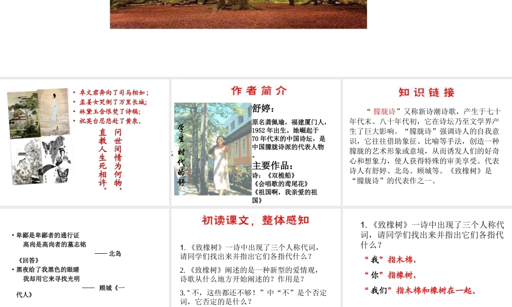 （遵义专版）九年级语文上册 第一单元 2《致橡树》教材课件 语文版-语文版初中九年级上册语文课件