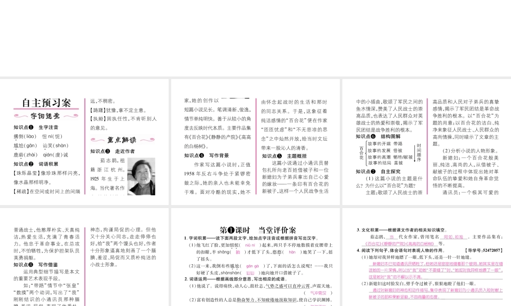 （遵义专版）九年级语文下册 第四单元 15 百合花课件 语文版-语文版初中九年级下册语文课件