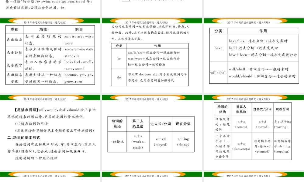 （遵义专版）中考英语命题研究 第2部分 语法专题突破 专题八 动词和动词短语 第1节 动词的分类及辨析（精讲）课件-人教版初中九年级全册英语课件