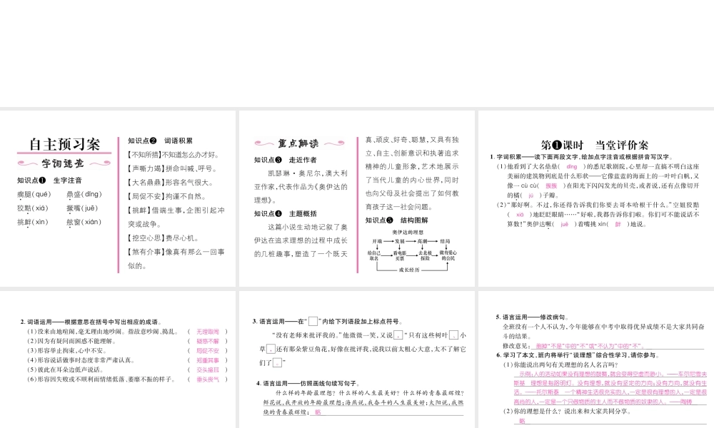 （遵义专版）九年级语文下册 第四单元 16 奥伊达的理想课件 语文版-语文版初中九年级下册语文课件