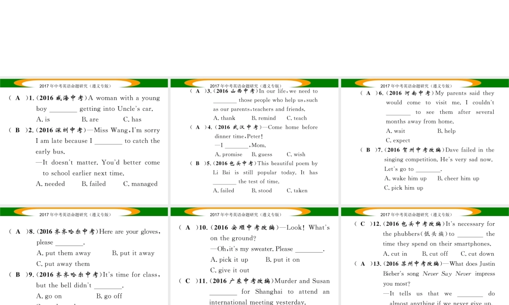 （遵义专版）中考英语命题研究 第2部分 语法专题突破 专题八 动词和动词短语（精练）课件-人教版初中九年级全册英语课件
