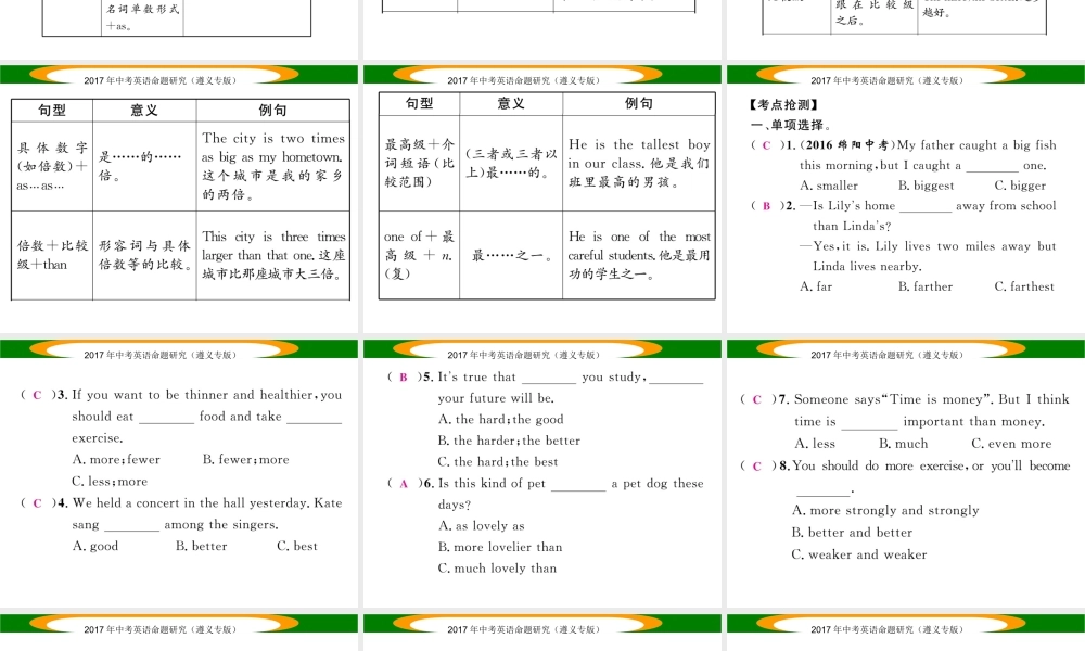 （遵义专版）中考英语命题研究 第2部分 语法专题突破 专题七 形容词和副词 第2节（精讲）课件-人教版初中九年级全册英语课件