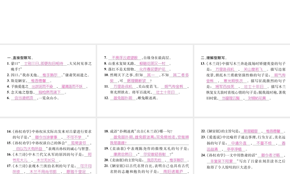 （遵义专版）七年级语文下册 专题5 古诗文默写课件 新人教版-新人教版初中七年级下册语文课件