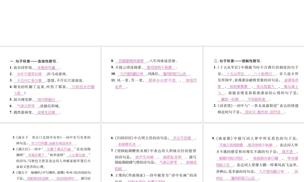 （遵义专版）八年级语文下册 专题5 古诗文默写课件 语文版-语文版初中八年级下册语文课件