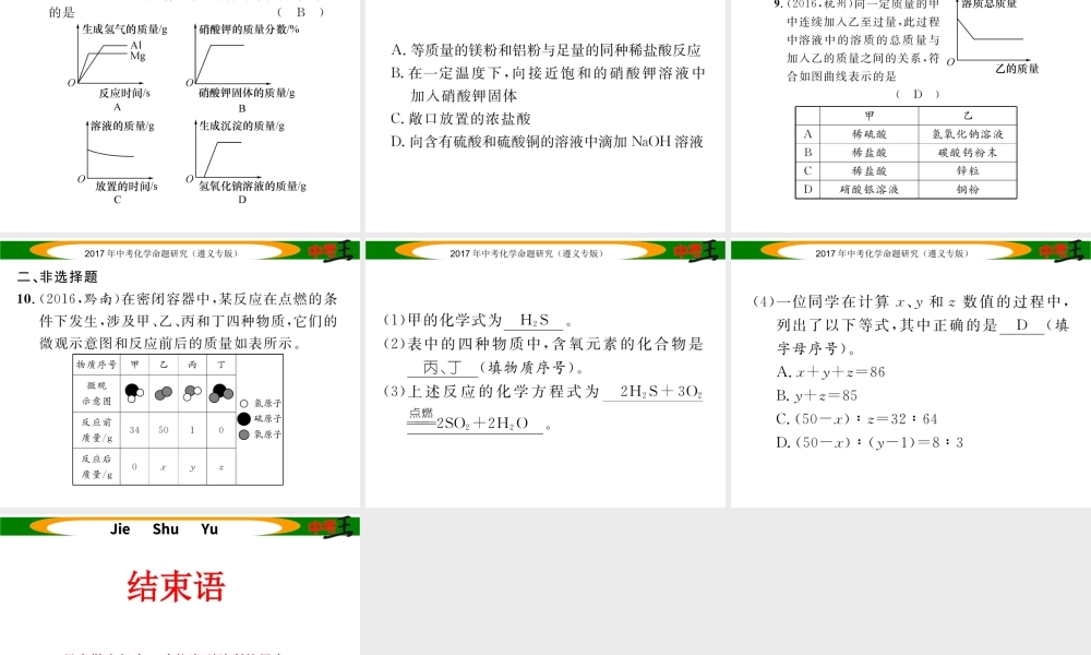 （遵义专版）中考化学命题研究 第二编 重点题型突破篇 专题二 坐标曲线、图表题（精练）课件-人教版初中九年级全册化学课件