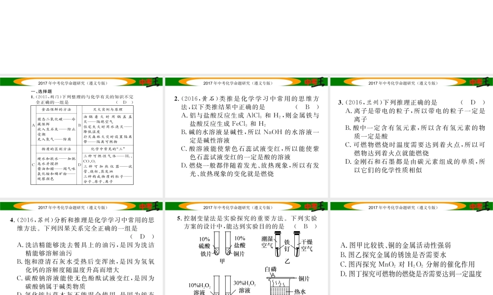 （遵义专版）中考化学命题研究 第二编 重点题型突破篇 专题六 化学思想方法的应用（精练）课件-人教版初中九年级全册化学课件