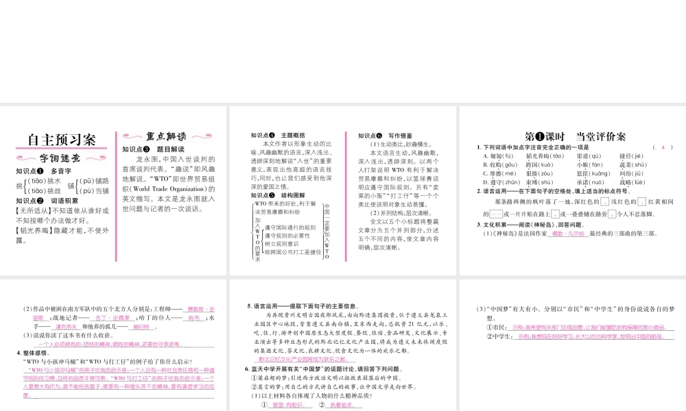 （遵义专版）九年级语文下册 第五单元 20 龙永图趣说WTO课件 语文版-语文版初中九年级下册语文课件