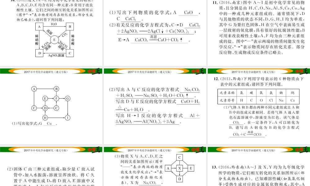 （遵义专版）中考化学命题研究 第二编 重点题型突破篇 专题三 物质的推断、鉴别与除杂（精练）课件-人教版初中九年级全册化学课件