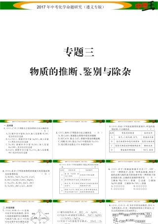 （遵义专版）中考化学命题研究 第二编 重点题型突破篇 专题三 物质的推断、鉴别与除杂（精练）课件-人教版初中九年级全册化学课件