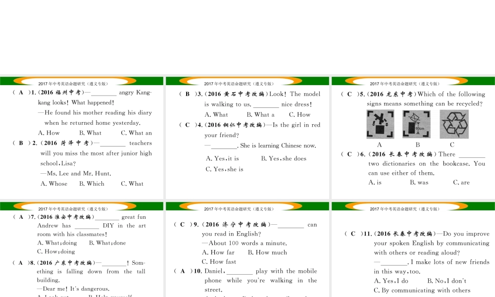 （遵义专版）中考英语命题研究 第2部分 语法专题突破 专题十二 句子种类（精练）课件-人教版初中九年级全册英语课件