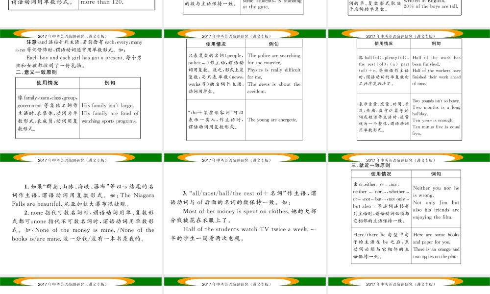 （遵义专版）中考英语命题研究 第2部分 语法专题突破 专题十三 主谓一致和There be结构（精讲）课件-人教版初中九年级全册英语课件
