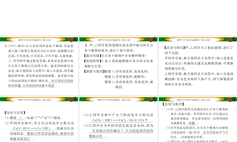 （遵义专版）中考化学命题研究 第二编 重点题型突破篇 专题四 实验探究题（精练）课件-人教版初中九年级全册化学课件