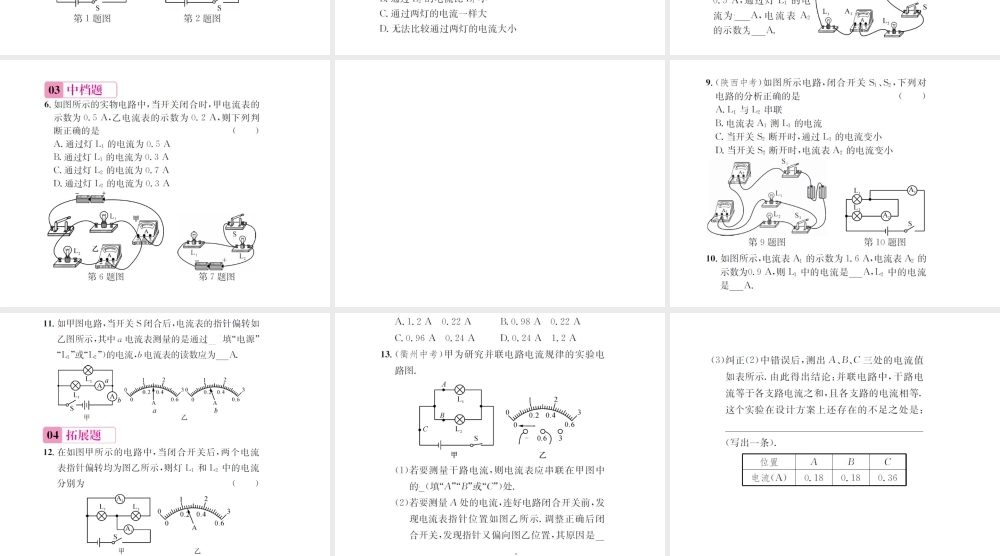 （遵义专版）春九年级物理全册 第十四章 了解电路 第四节 科学探究 串联和并联电路的电流 第2课时 串、并联电路中的电流关系课件 （新版）沪科版-（新版）沪科版初中九年级全册物理课件