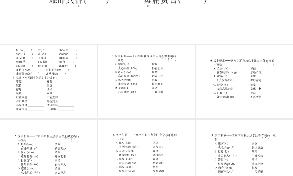 （遵义专版）九年级语文上册 专题一 汉字积累习题课件 语文版-语文版初中九年级上册语文课件