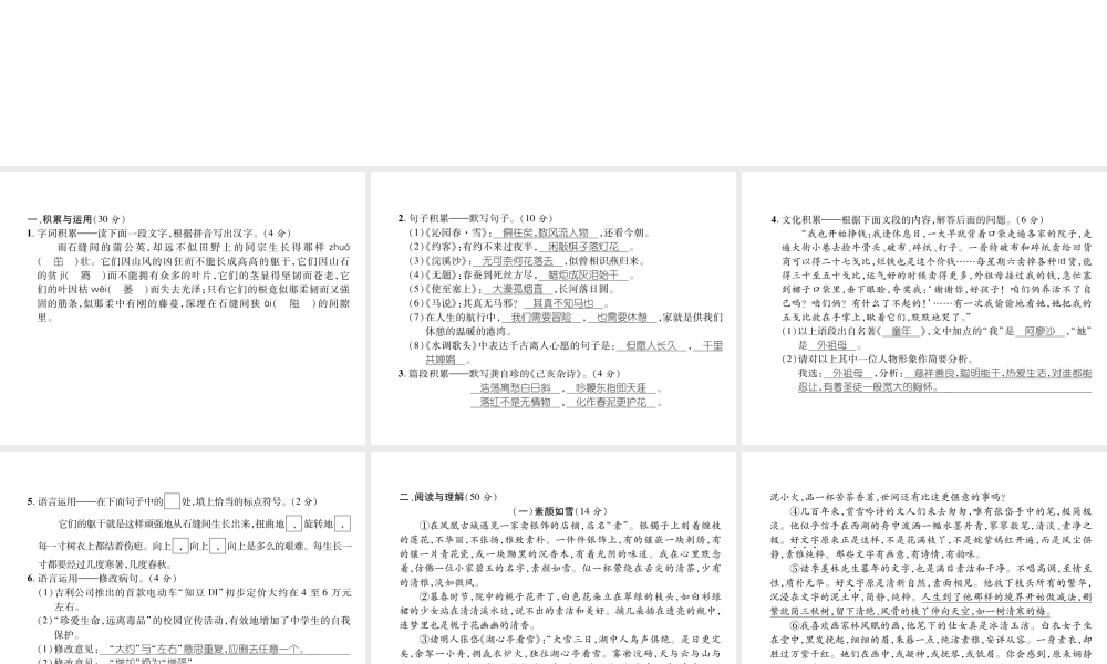 （遵义专版）九年级语文下册 第一至二单元达标测试课件 语文版-语文版初中九年级下册语文课件