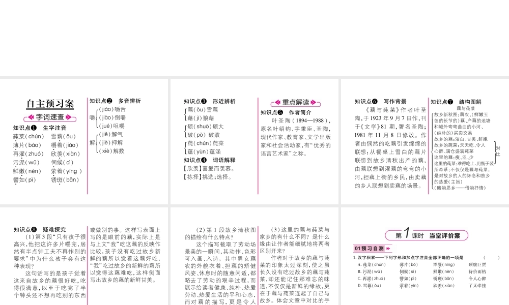 （遵义专版）九年级语文下册 2 藕与莼菜课件 语文版-语文版初中九年级下册语文课件