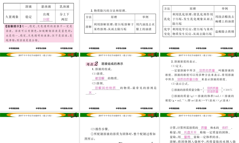 （遵义专版）中考化学命题研究 第一编 教材知识梳理篇 第6章 溶解现象（精讲）课件-人教版初中九年级全册化学课件