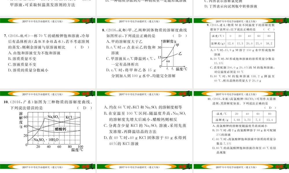 （遵义专版）中考化学命题研究 第一编 教材知识梳理篇 第6章 溶解现象（精练）课件-人教版初中九年级全册化学课件
