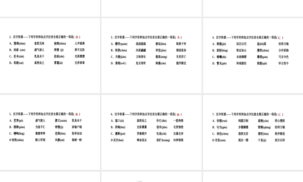 （遵义专版）中考语文 第2部分 积累与运用 专题1 汉字积累复习课件-人教版初中九年级全册语文课件