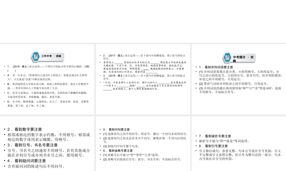 （遵义专版）中考语文 第2部分 积累与运用 专题4 标点符号复习课件-人教版初中九年级全册语文课件