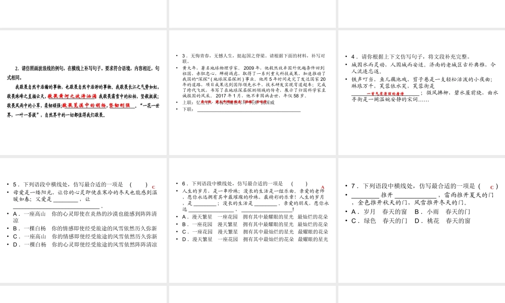 （遵义专版）中考语文 第2部分 积累与运用 专题6 仿写复习课件-人教版初中九年级全册语文课件