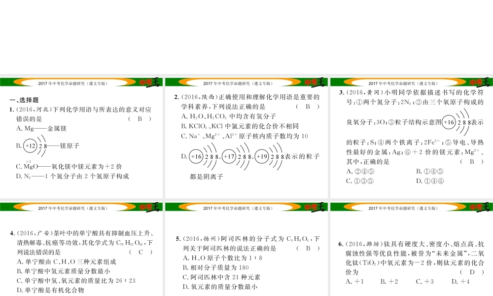 （遵义专版）中考化学命题研究 化学用语专项训练课件-人教版初中九年级全册化学课件