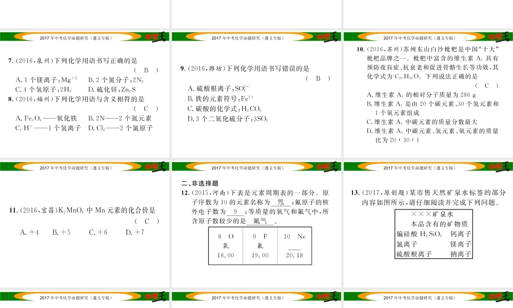 （遵义专版）中考化学命题研究 化学用语专项训练课件-人教版初中九年级全册化学课件