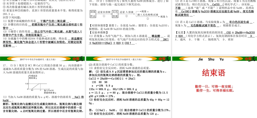 （遵义专版）中考化学命题研究 阶段综合测评（第7-9章）课件-人教版初中九年级全册化学课件