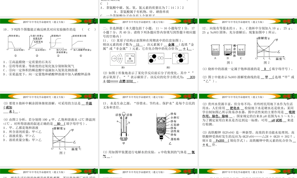 （遵义专版）中考化学命题研究 全真模拟试卷（二）课件-人教版初中九年级全册化学课件
