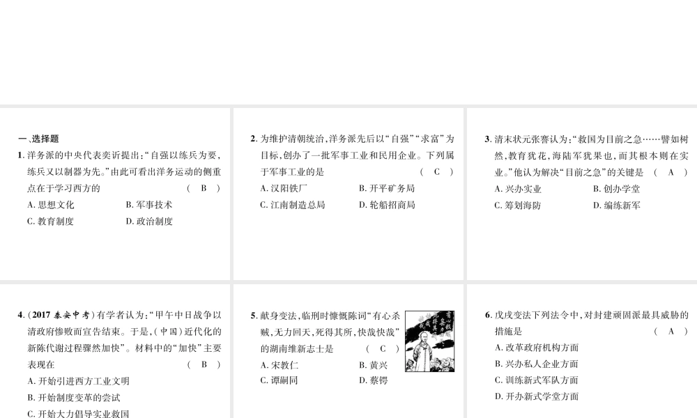 （遵义专版）中考历史总复习 第1编 教材知识梳理篇 第4讲 近代化的艰难起步（精练）课件-人教版初中九年级全册历史课件