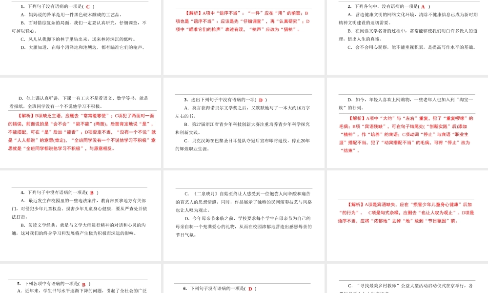 （遵义专版）中考语文 专题复习训练五 病句辨析课件-人教版初中九年级全册语文课件