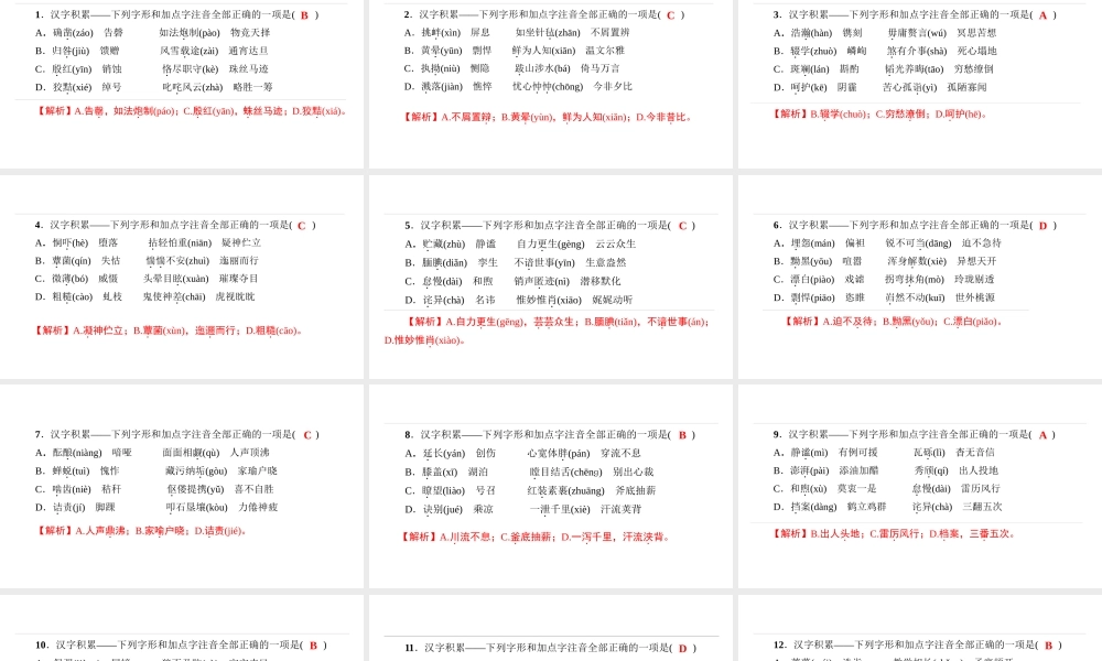 （遵义专版）中考语文 专题复习训练一 汉字积累课件-人教版初中九年级全册语文课件