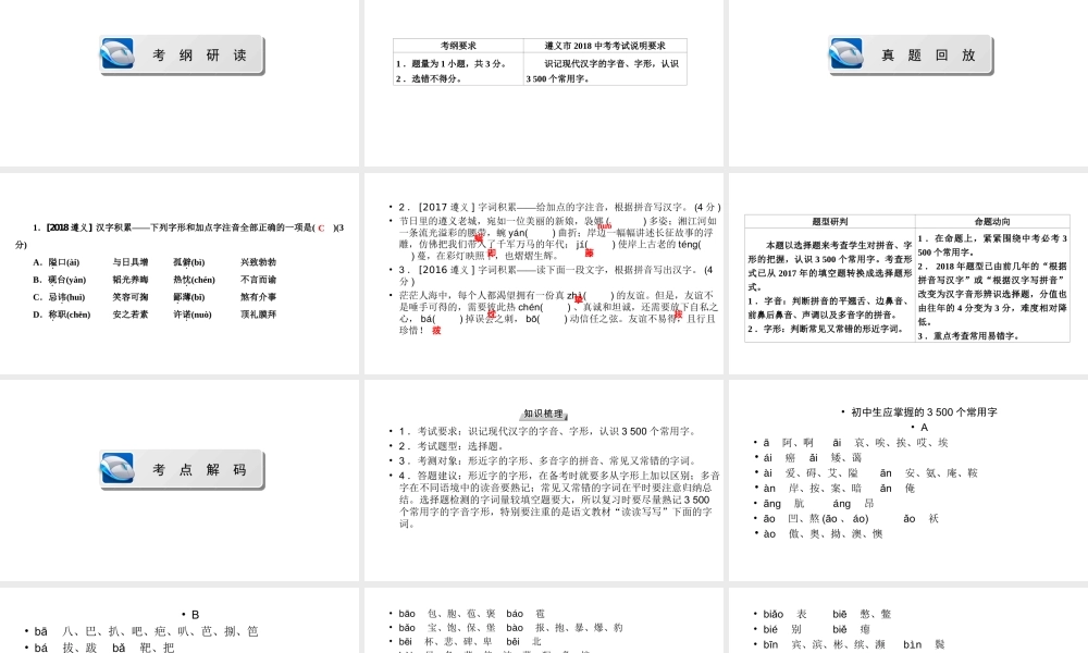 （遵义专版）中考语文总复习 第1篇 积累与运用 一 汉字积累课件-人教版初中九年级全册语文课件