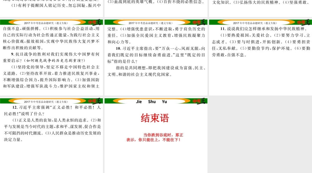 （遵义专版）中考政治总复习 第二编 中考热点速查篇 专题八 铭记抗战历史 弘扬民族精神课件-人教版初中九年级全册政治课件