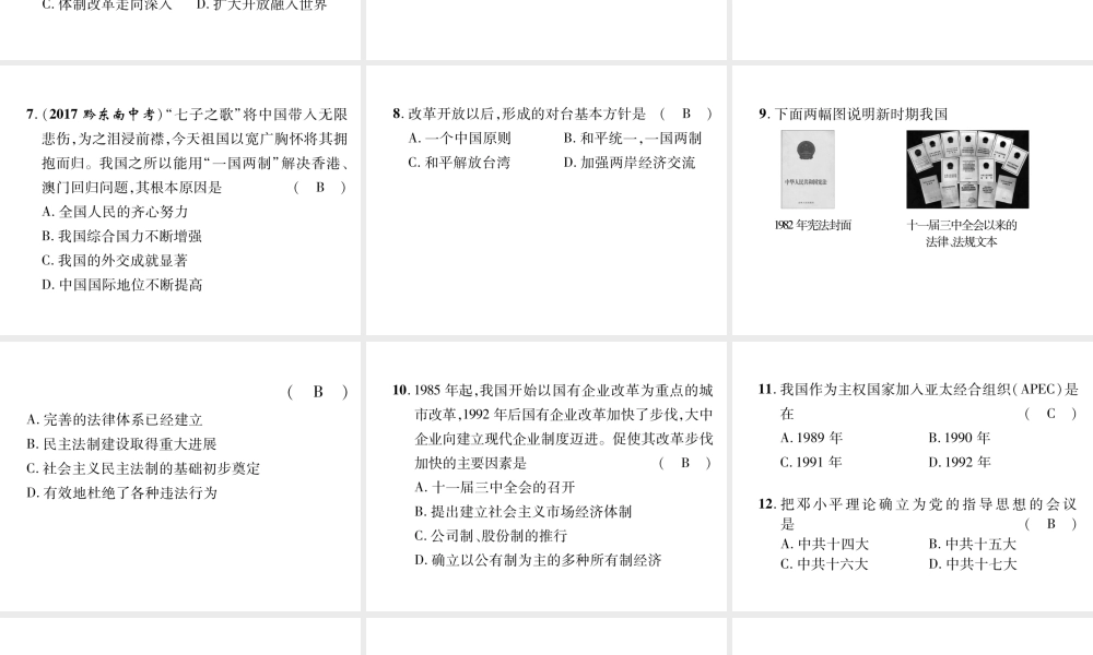 （遵义专版）中考历史总复习 第1编 教材知识梳理篇 第10讲 建设中国特色社会主义（精练）课件-人教版初中九年级全册历史课件