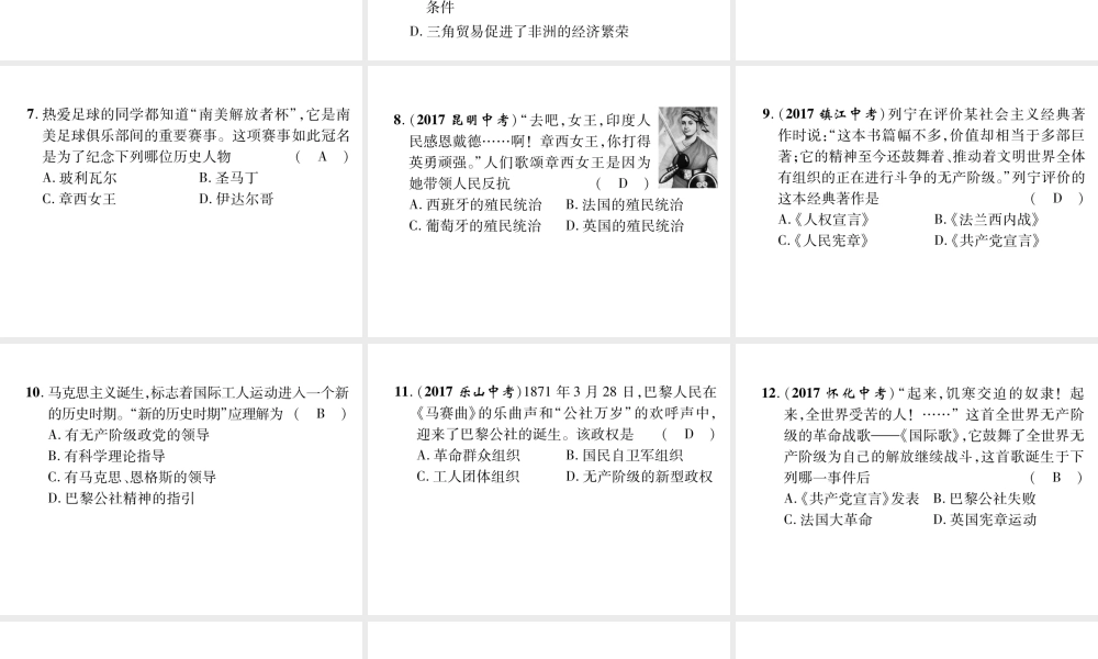 （遵义专版）中考历史总复习 第1编 教材知识梳理篇 第12讲 近代社会的确立与动荡（精练）课件-人教版初中九年级全册历史课件