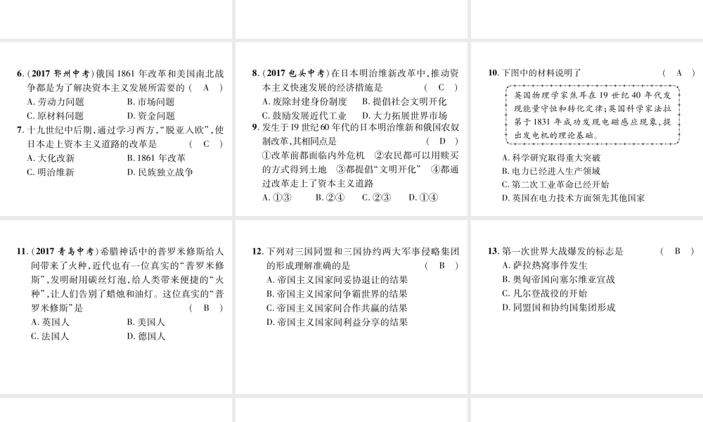 （遵义专版）中考历史总复习 第1编 教材知识梳理篇 第13讲 近代社会的发展与终结（精练）课件-人教版初中九年级全册历史课件