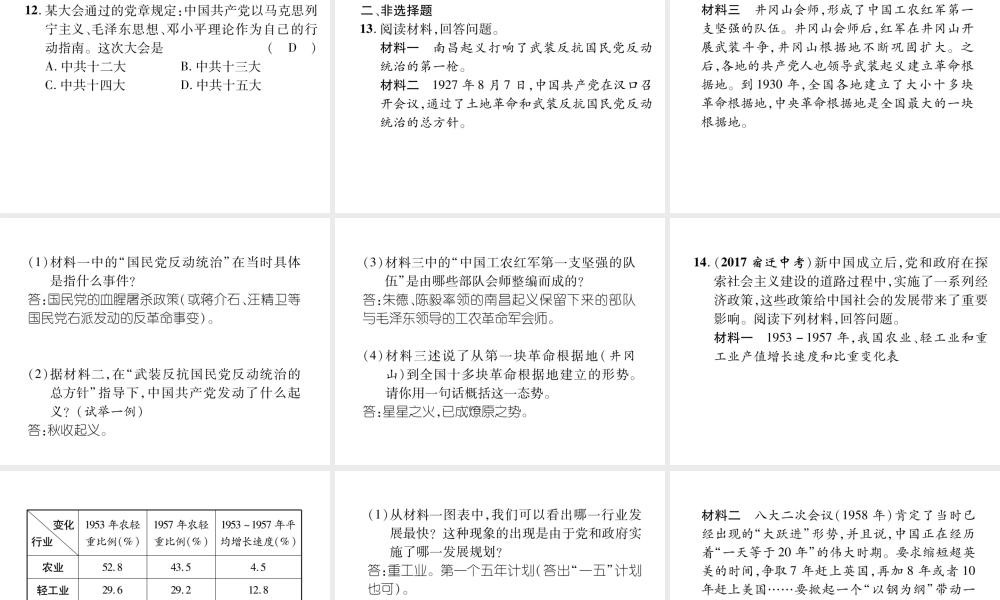 （遵义专版）中考历史总复习 第2编 热点专题速查篇 专题4 中国共产党的发展历程（精练）课件-人教版初中九年级全册历史课件