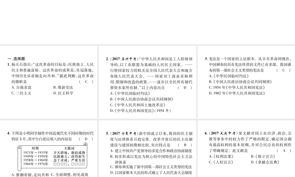 （遵义专版）中考历史总复习 第2编 热点专题速查篇 专题5 中外民主法制的建设（精练）课件-人教版初中九年级全册历史课件