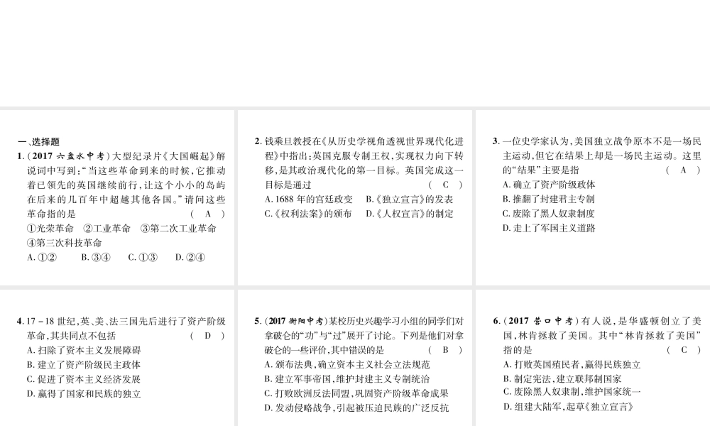（遵义专版）中考历史总复习 第2编 热点专题速查篇 专题6 主要资本主义国家的发展历程（精练）课件-人教版初中九年级全册历史课件