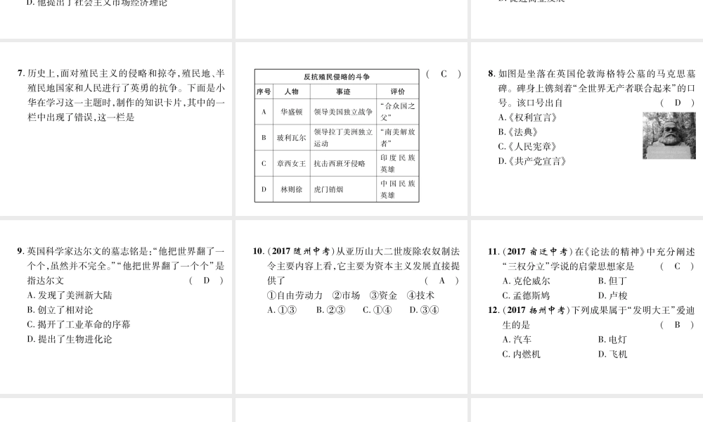 （遵义专版）中考历史总复习 第2编 热点专题速查篇 专题9 近现代史重要历史人物（精练）课件-人教版初中九年级全册历史课件