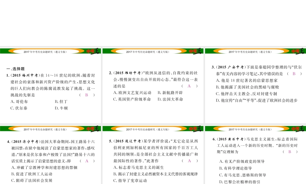 （遵义专版）中考历史总复习 第二编 热点专题速查篇 专题八 近代化的思想解放运动课件-人教版初中九年级全册历史课件