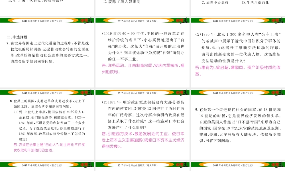 （遵义专版）中考历史总复习 第二编 热点专题速查篇 专题五 资本主义的发展历程课件-人教版初中九年级全册历史课件