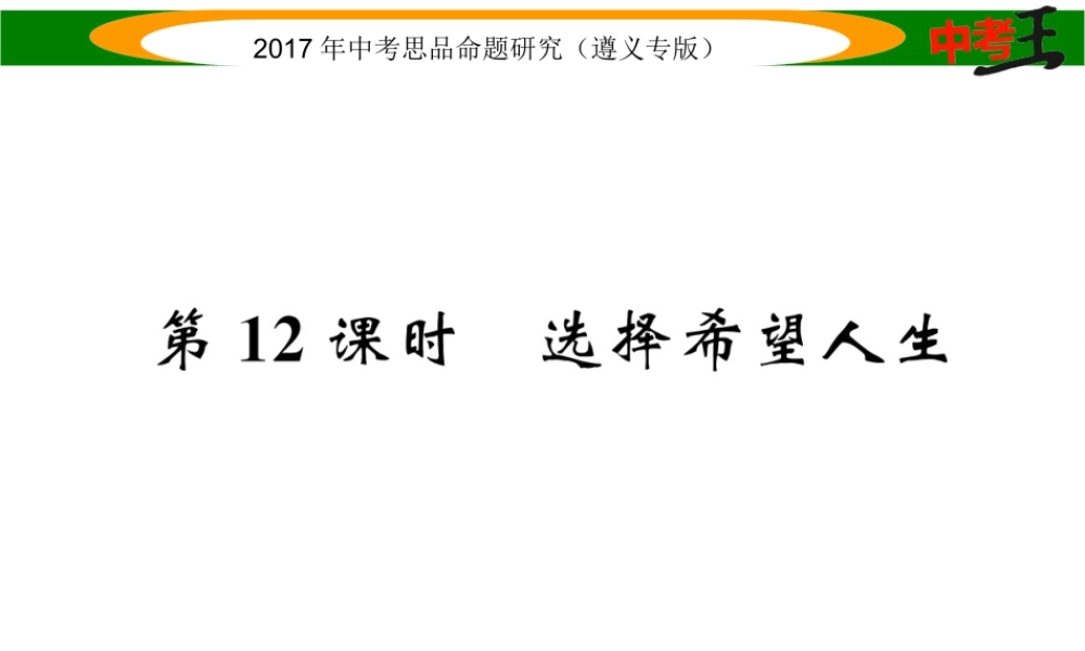 （遵义专版）中考政治总复习 第一编 教材知识梳理篇 第四单元 满怀希望 迎接明天（第12课时 选择希望人生）课件-人教版初中九年级全册政治课件